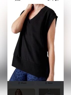 Women’s Athleta Retroterry V~Neck Vest Sweatshirt‎ Tee Black Sz small